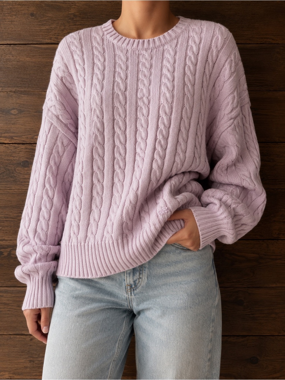 Aritzia pink/Lilac Cable-Knit Crewneck Sweater - Women